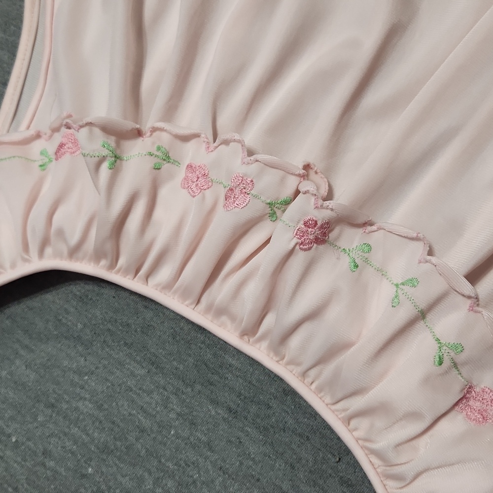 Vintage Ruffle Satin Floral Embroidered Lingerie Chemise Nightgown Slip Dress - Picture 7 of 10